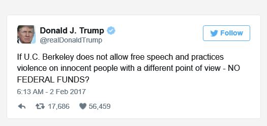 nofedfundsucb_small Trump hints that federal funding could be cut after U.C. Berkeley riot Activism  