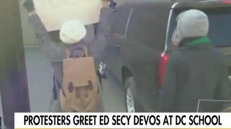 protetersschool_small Protesters initially block DeVos from entering DC school Schools  